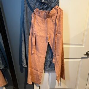 Krisa Peach Tie-Waist Pants and Calista Light Blue Jean Tie Waist Pants Size S